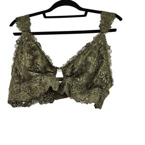 Free People Adella Bralette‎ Olive Green Floral Lace Boho Bra Medium Festival